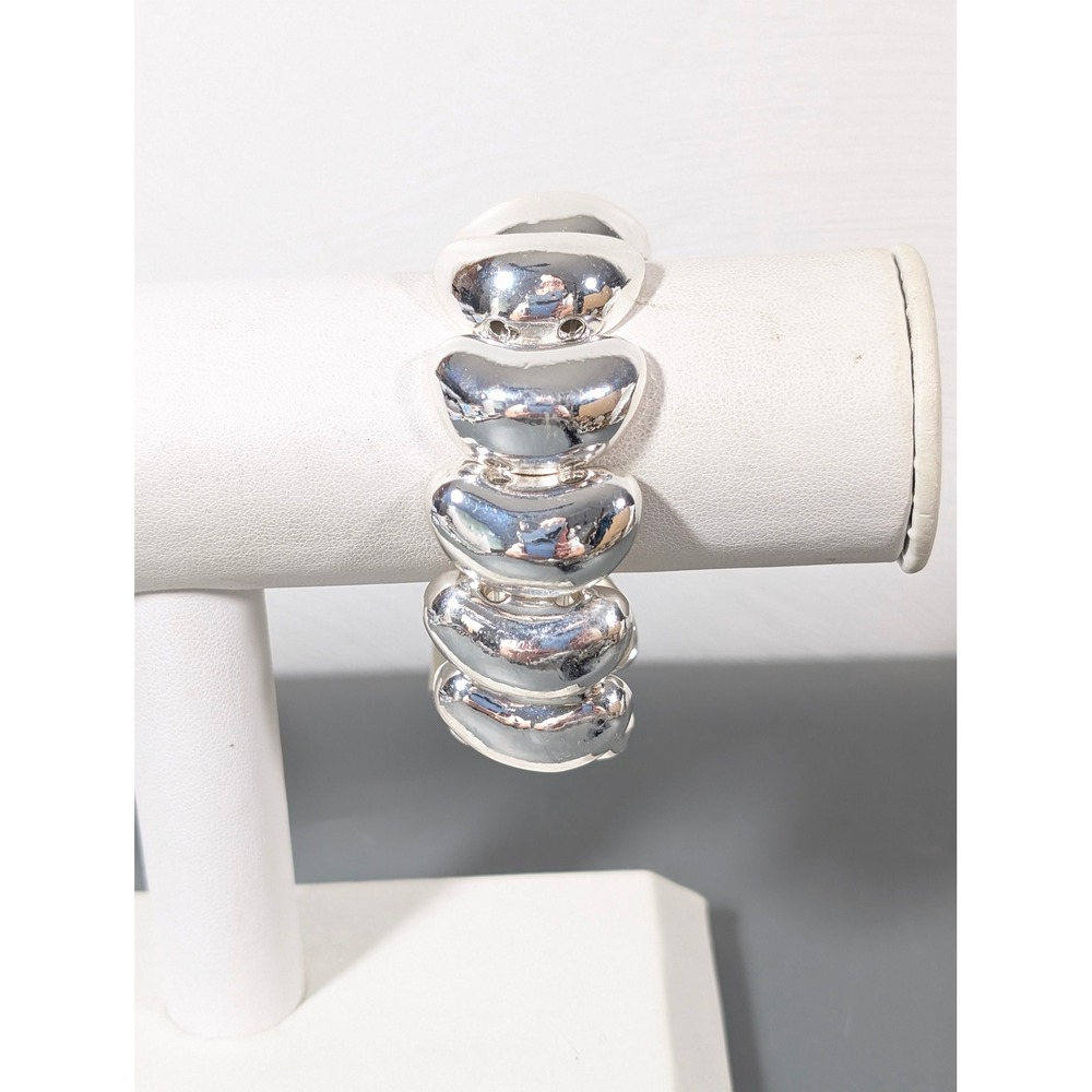 Dillard's Silver Tone Crescent Dome Stretch Bracelet 6.5" New